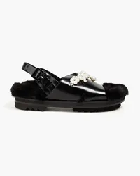 Simone Rocha Low Trek mbellished faux fur and glossed-leather sandals - Black Black