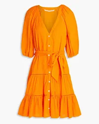 Veronica Beard Dewey belted cotton-gauze mini shirt dress - Orange Orange