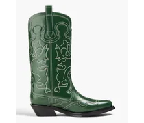 Embroidered leather western boots - Green