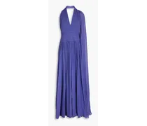 Wrap-effect pleated silk-georgette maxi dress - Blue