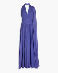 Elie Saab Wrap-effect pleated silk-georgette maxi dress - Blue Blue