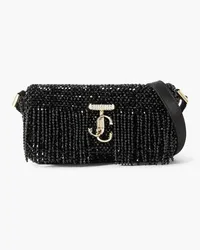 Jimmy Choo Avenue mini fringed embellished satin shoulder bag - Black Black