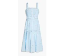 Gathered floral-print cotton midi dress - Blue