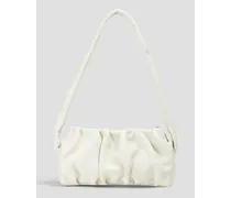 Gathered pebbled-leather shoulder bag - White