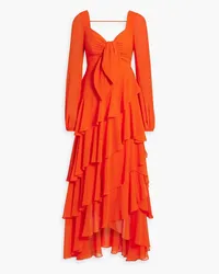 Badgley Mischka Asymmetric ruffed tiered crepe dress - Orange Orange