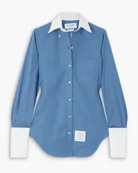 Thom Browne Poplin-trimmed printed cotton-flannel shirt - Blue Blue