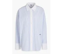 Embroidered striped cotton-poplin shirt - Blue