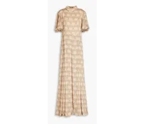 Pleated printed jacquard maxi dress - Neutral
