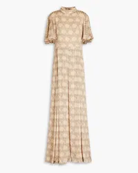 Mikael Aghal Pleated printed jacquard maxi dress - Neutral Neutral