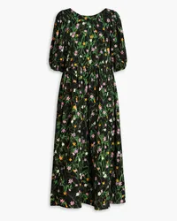 Stine Goya Ursi gathered floral-print crepe midi dress - Black Black