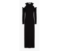 Cold-shoulder ruffle-trimmed stretch-cotton jersey midi dress - Black