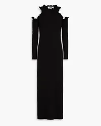 MSGM Cold-shoulder ruffle-trimmed stretch-cotton jersey midi dress - Black Black