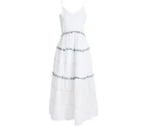 Tiered crocheted lace-trimmed cotton maxi dress - White