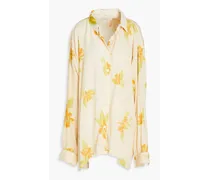 Havana floral-print crinkled bamboo and silk-blend shirt - White