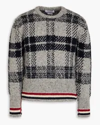 Thom Browne Slim-fit jacquard-knit wool and mohair-blend sweater - Gray Gray