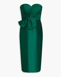 Badgley Mischka Strapless bow-detailed twill dress - Green Green