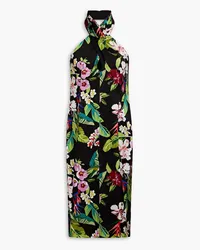 Aidan Mattox Floral-print satin-crepe halterneck dress - Black Black