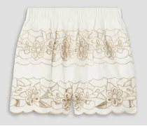 Broderie anglaise cotton-blend shorts - White