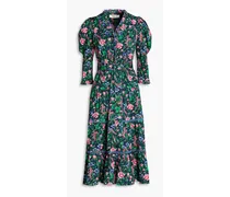 Leylani floral-print stretch cotton-poplin midi dress - Blue