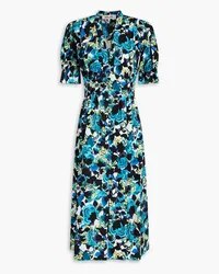 Diane von Furstenberg Erica gathered cotton-blend poplin midi dress - Blue Blue