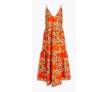 Tiered printed cotton-poplin maxi dress - Orange