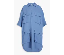 Pleated twill shirt dress - Blue