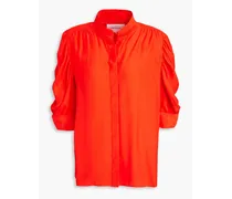 Gathered silk-satin shirt - Orange