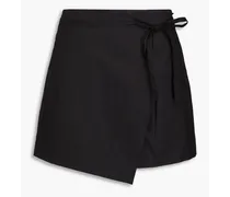 Wrap-effect cotton-poplin mini skirt - Black