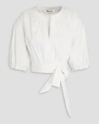 Diane von Furstenberg Lucie gathered cotton-blend poplin top - White White