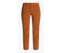 Cropped stretch-cotton twill tapered pants - Brown