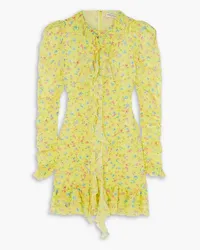 Alessandra Rich Violet cutout ruffled floral-print silk-georgette mini dress - Yellow Yellow