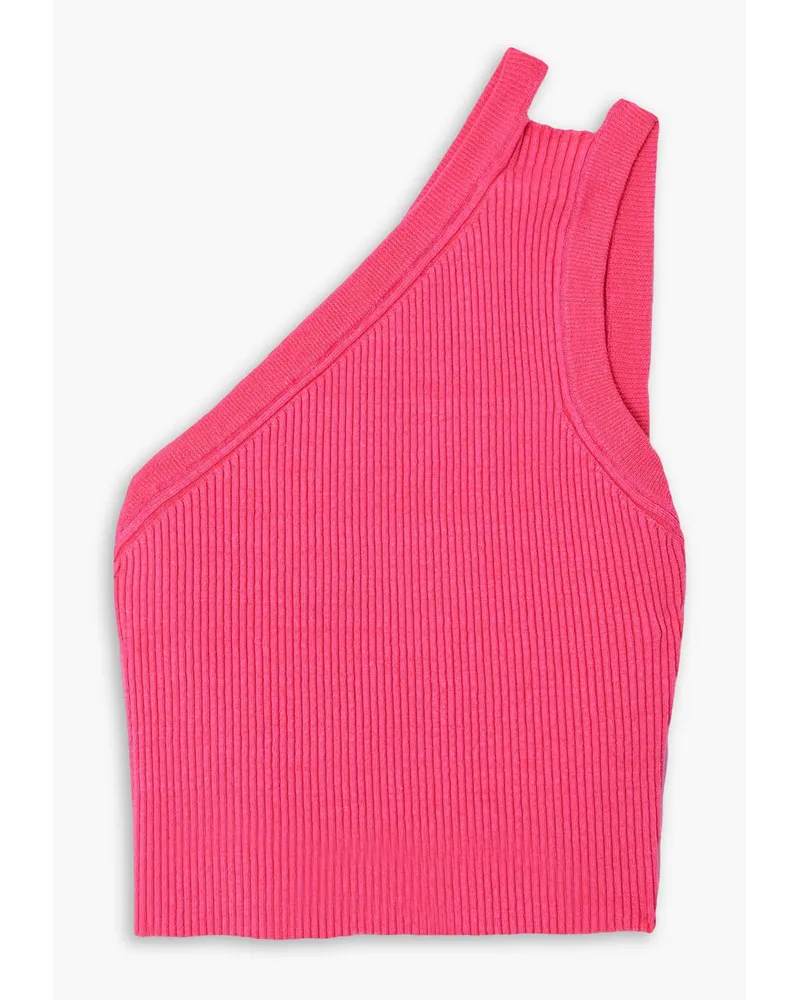 Jacquemus Ascu cropped one-shoulder ribbed linen-blend top - Pink Pink