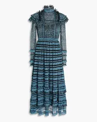 Valentino Garavani Gathered metallic lace midi dress - Blue Blue