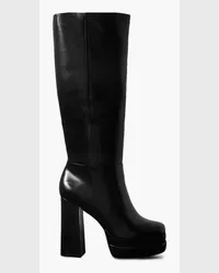 Porte & Paire Leather platform knee boots - Black Black