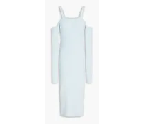 Helen cold-shoulder bouclé-knit cotton-blend midi dress - Blue