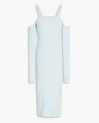 ROTATE Birger Christensen Helen cold-shoulder bouclé-knit cotton-blend midi dress - Blue Blue