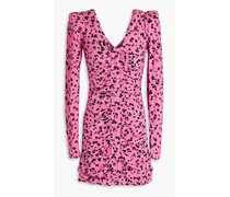 Ruched floral-print jacquard mini dress - Pink