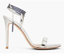 Serena crystal-embellished mirrored-leather sandals - Metallic