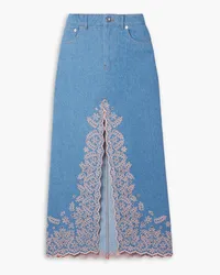 Paco Rabanne Broderie anglaise denim midi skirt - Blue Blue