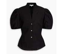Cutout pleated cotton-poplin blouse - Black