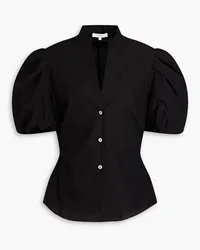 Vince Cutout pleated cotton-poplin blouse - Black Black