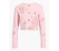 Floral-appliquéd knitted cardigan - Pink