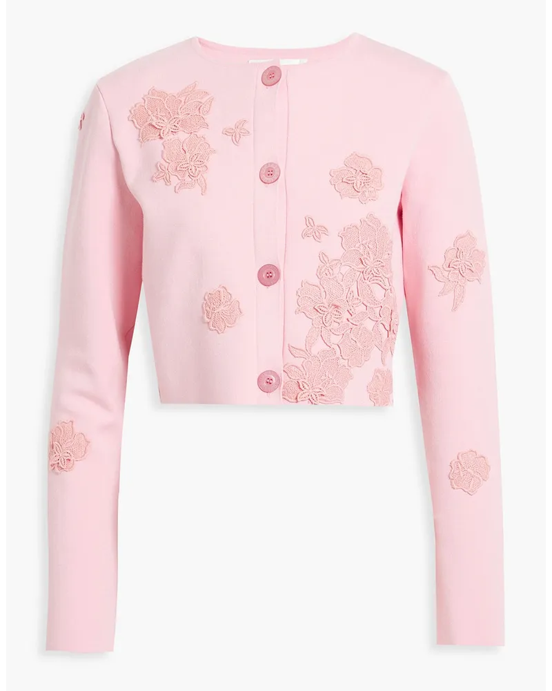 Oscar de la Renta Floral-appliquéd knitted cardigan - Pink Pink