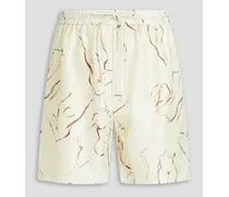 Printed silk-twill drawstring shorts - White