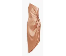 One-shoulder twisted silk-satin midi dress - Pink