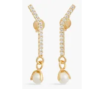 24-karat gold-plated, crystal and freshwater pearl earrings - Metallic