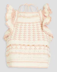 Zimmermann Cropped ruffled crocheted cotton top - White White