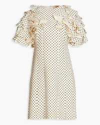 Valentino Garavani Ruffled polka-dot wool and silk-blend crepe mini dress - White White