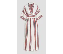 Charita striped linen midi wrap dress - White