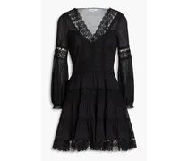Violette lace-trimmed cotton-blend mousseline mini dress - Black